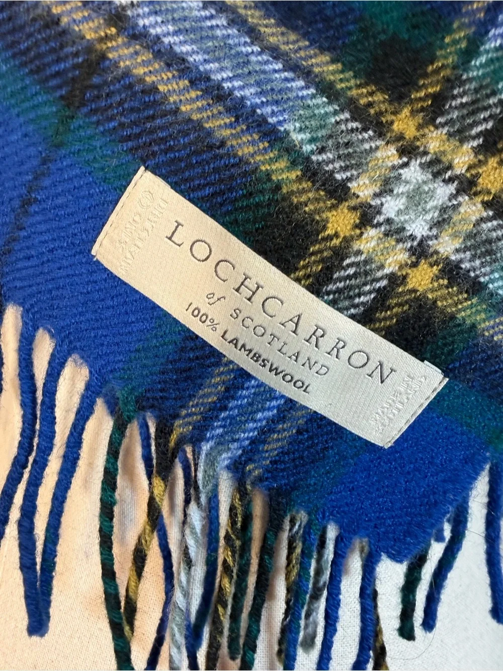 Lochcarron Blue Tartan Wool Scarf - Classic Plaid for Men Lambswool
